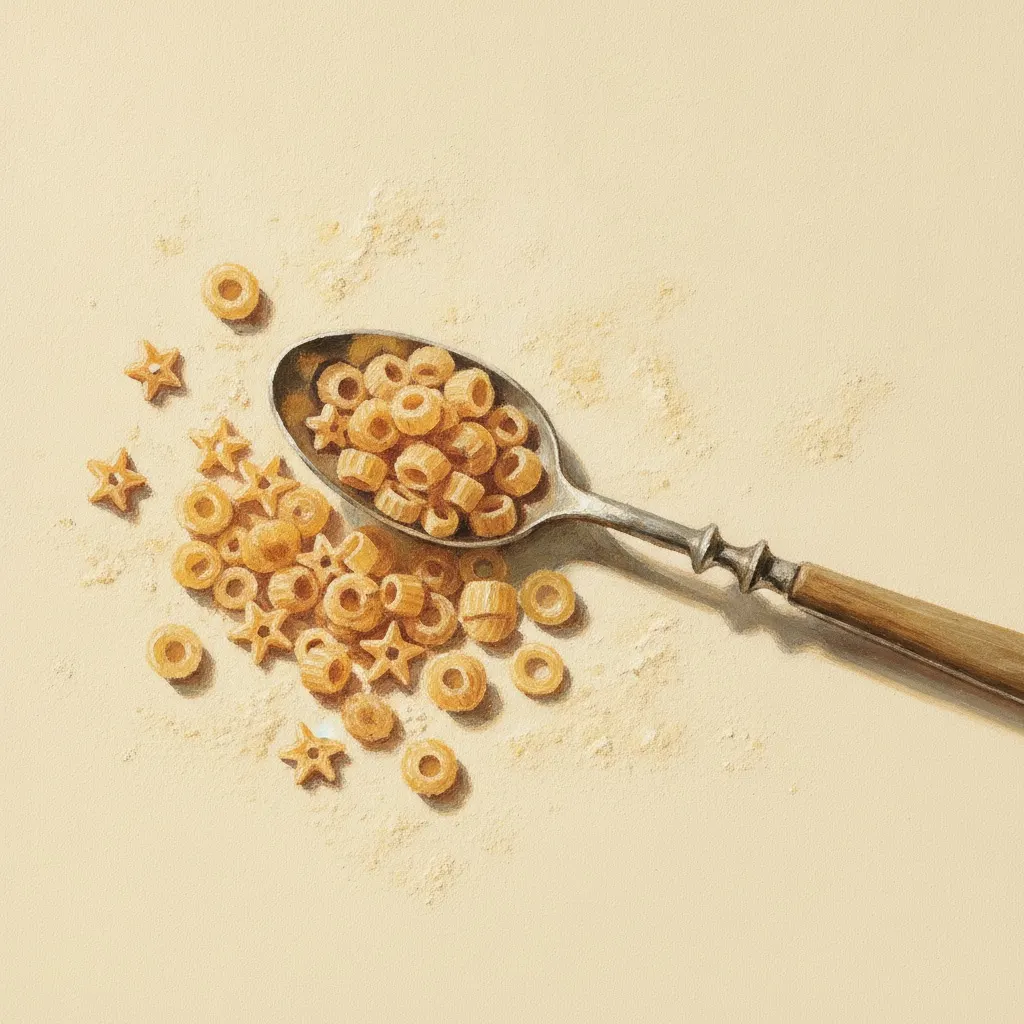 A gouache still life of pastina pasta