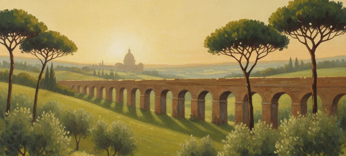 A gouache landscape of Lazio, the pasta region