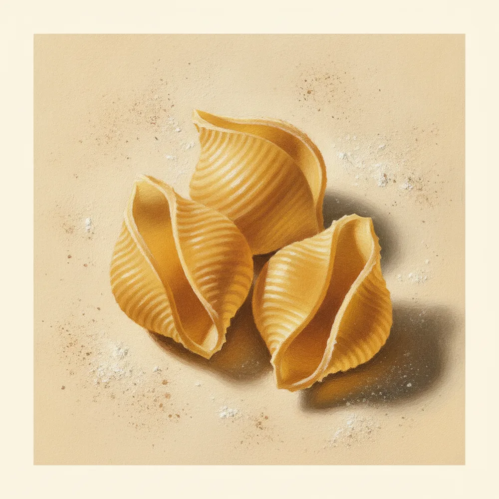 Gouache illustration of Conchiglioni