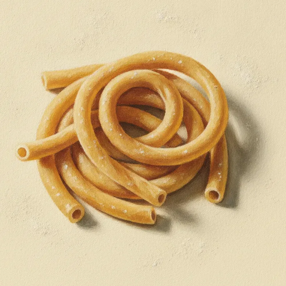 Gouache illustration of Maccheroni al ferretto