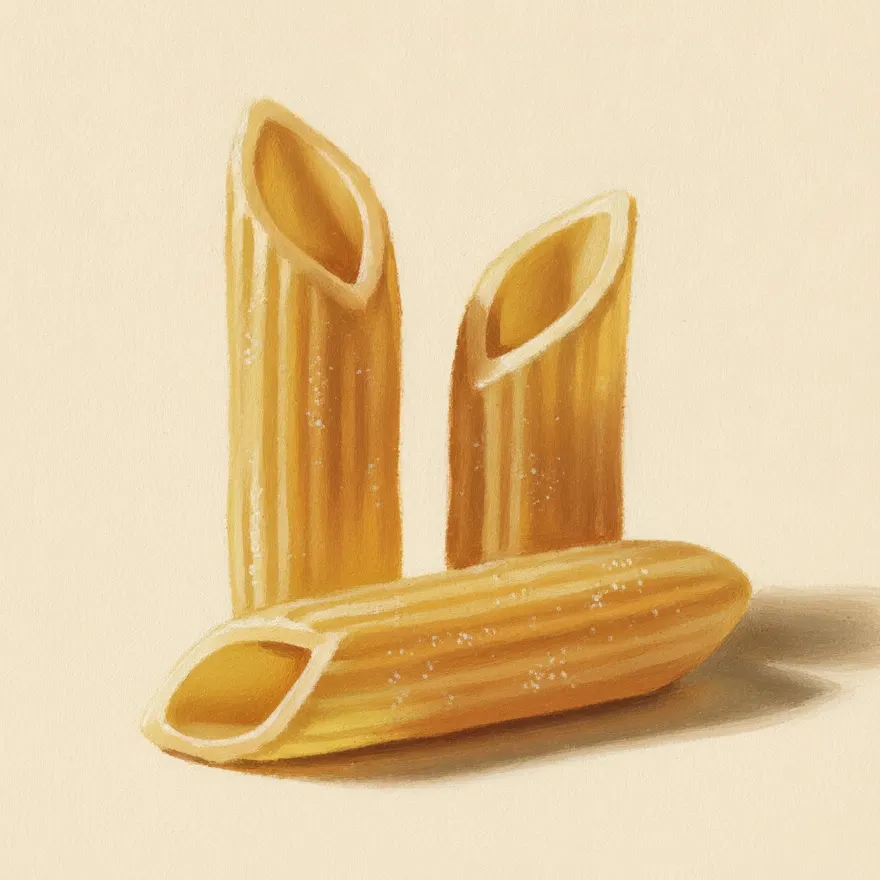 Gouache illustration of Penne